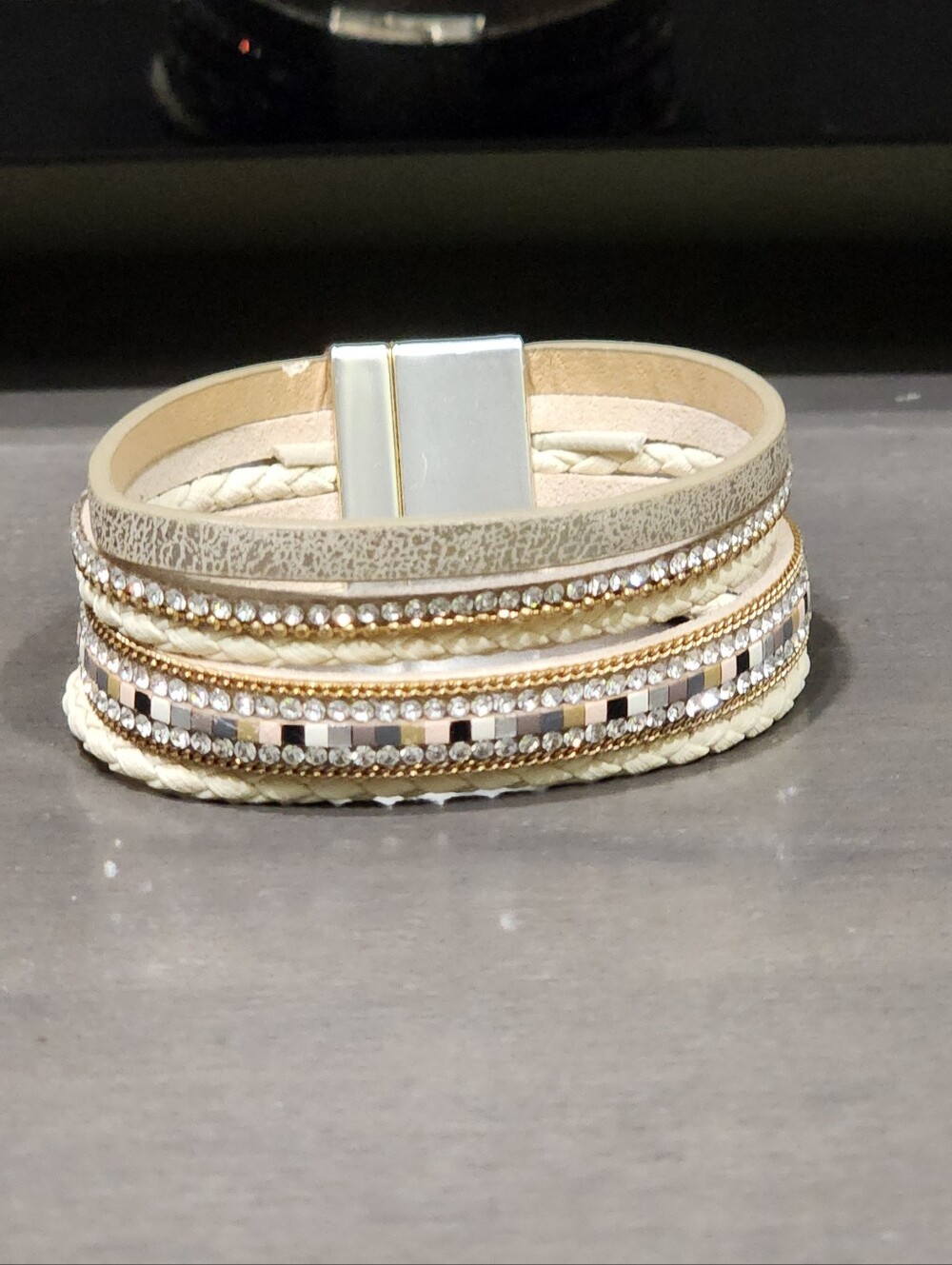 Multi-Row Gold Layered Bracelet with Magnetic Clasp